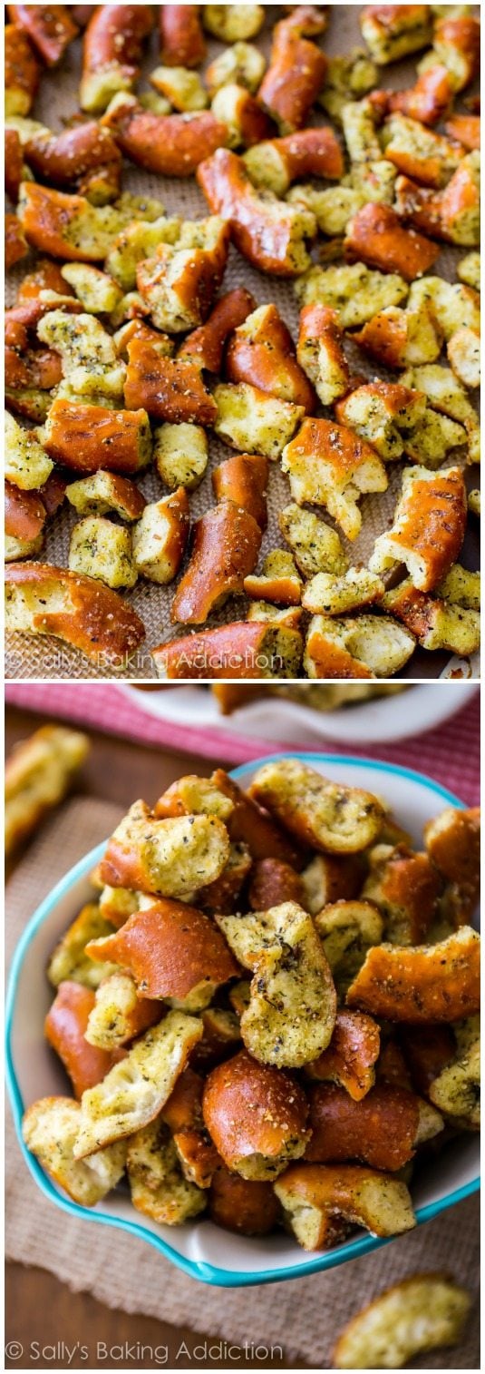 2 images of seasoned pretzels