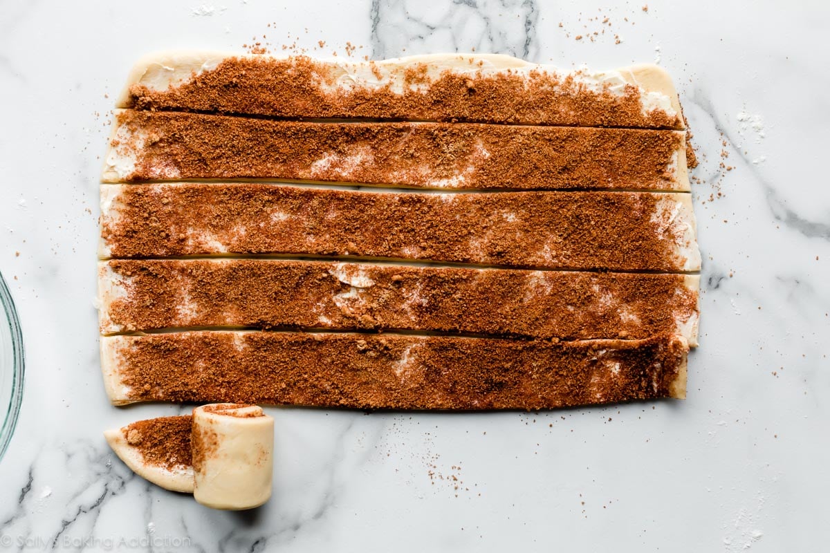 strips of cinnamon roll dough