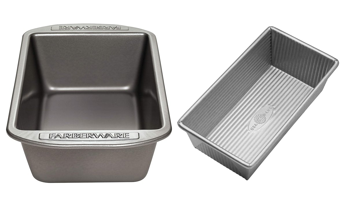 two loaf pans by Farberware and USA Pan