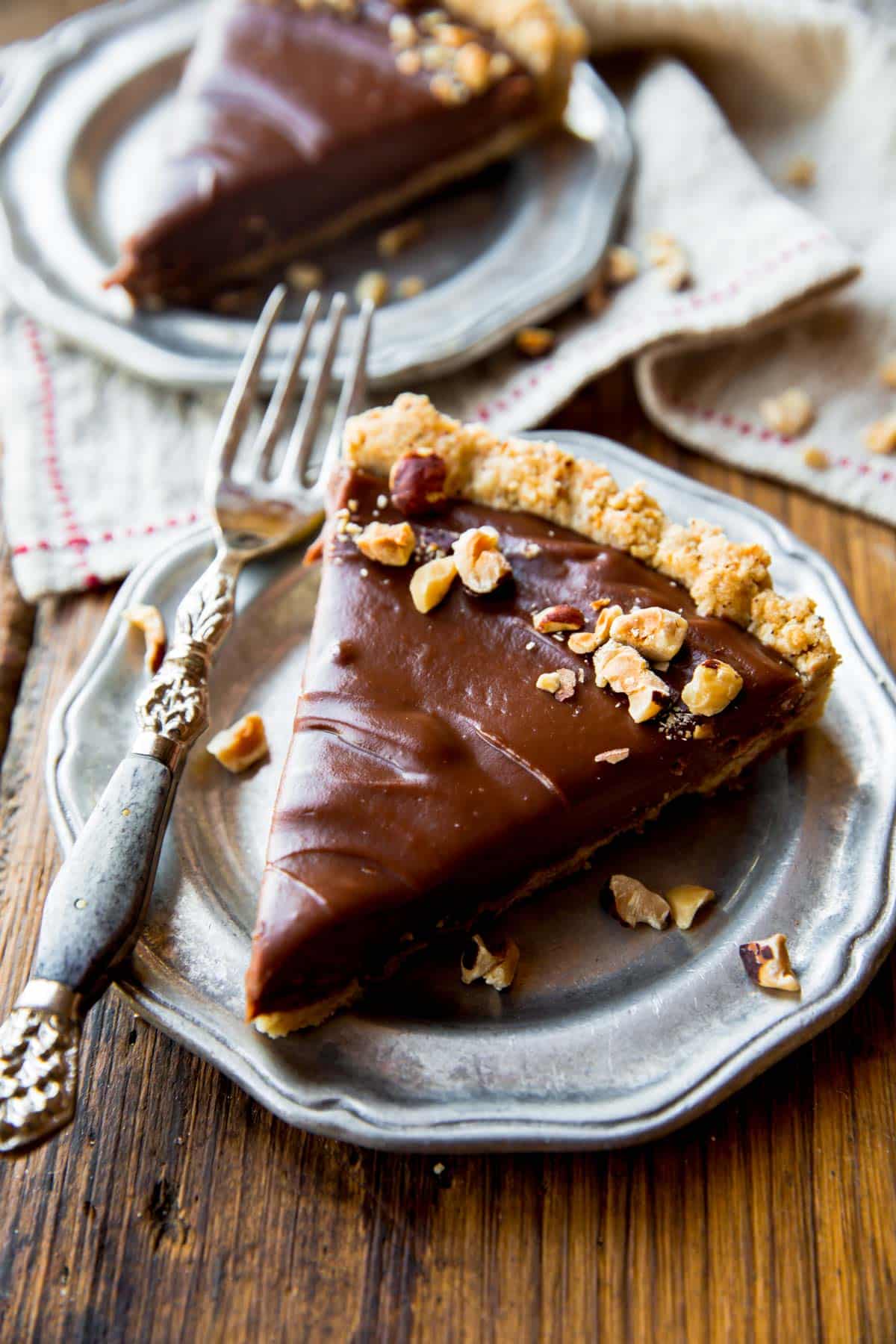 slice of Nutella tart on a silver plate