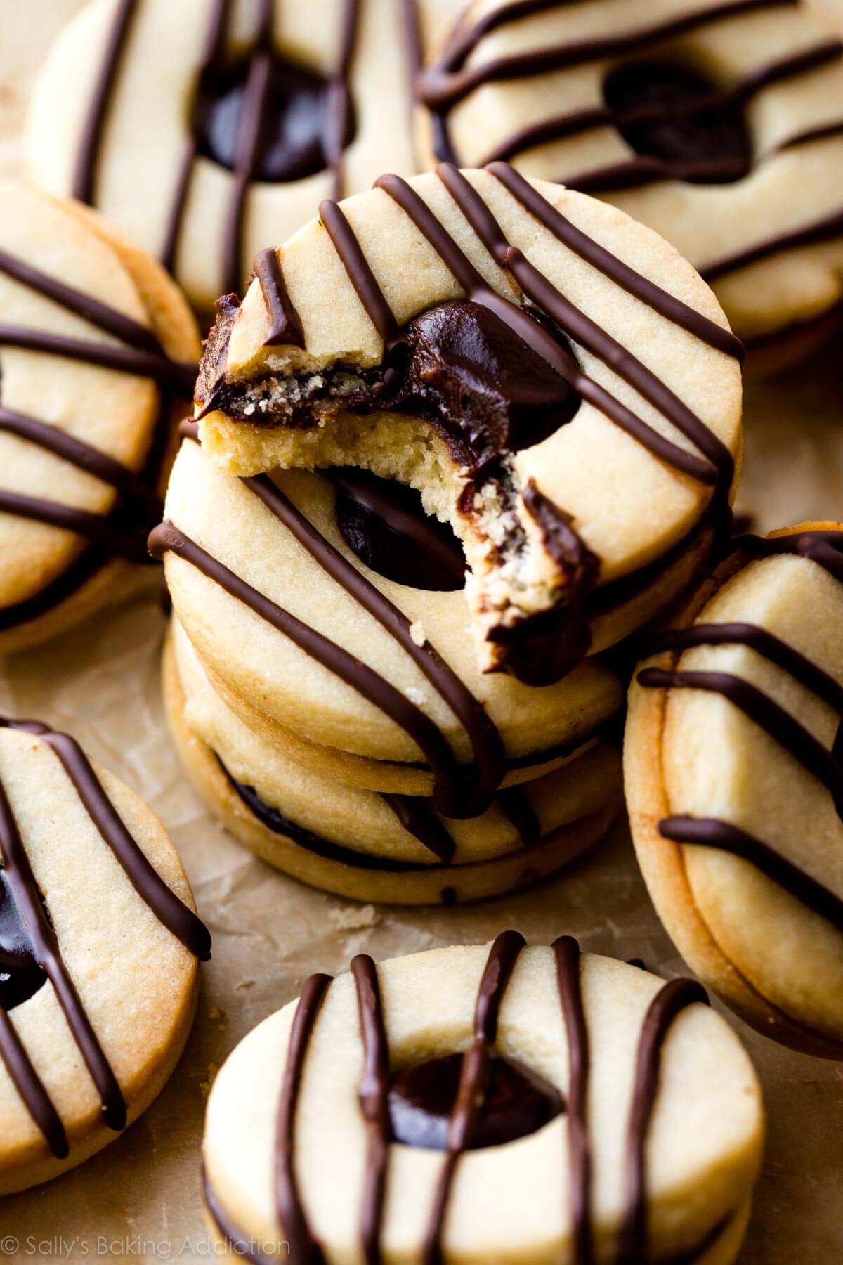 striped fudge cookie sandwiches
