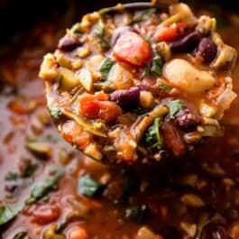 ladle of minestrone soup