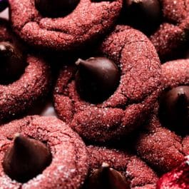 red velvet cookies with Hershey's Kisses pressed in the center