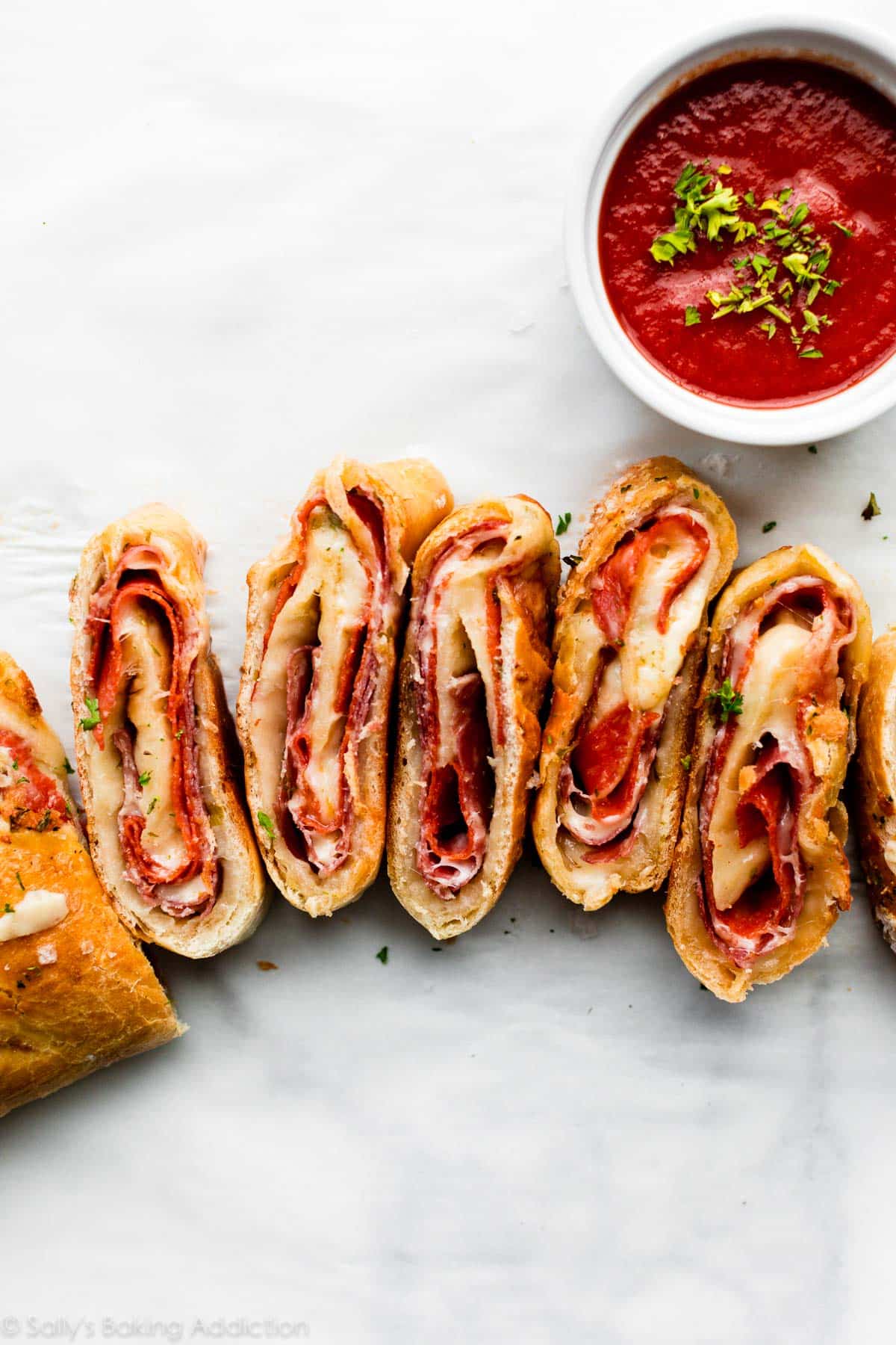 stromboli with Genoa salami, pepperoni, provolone, and mozzarella cheese