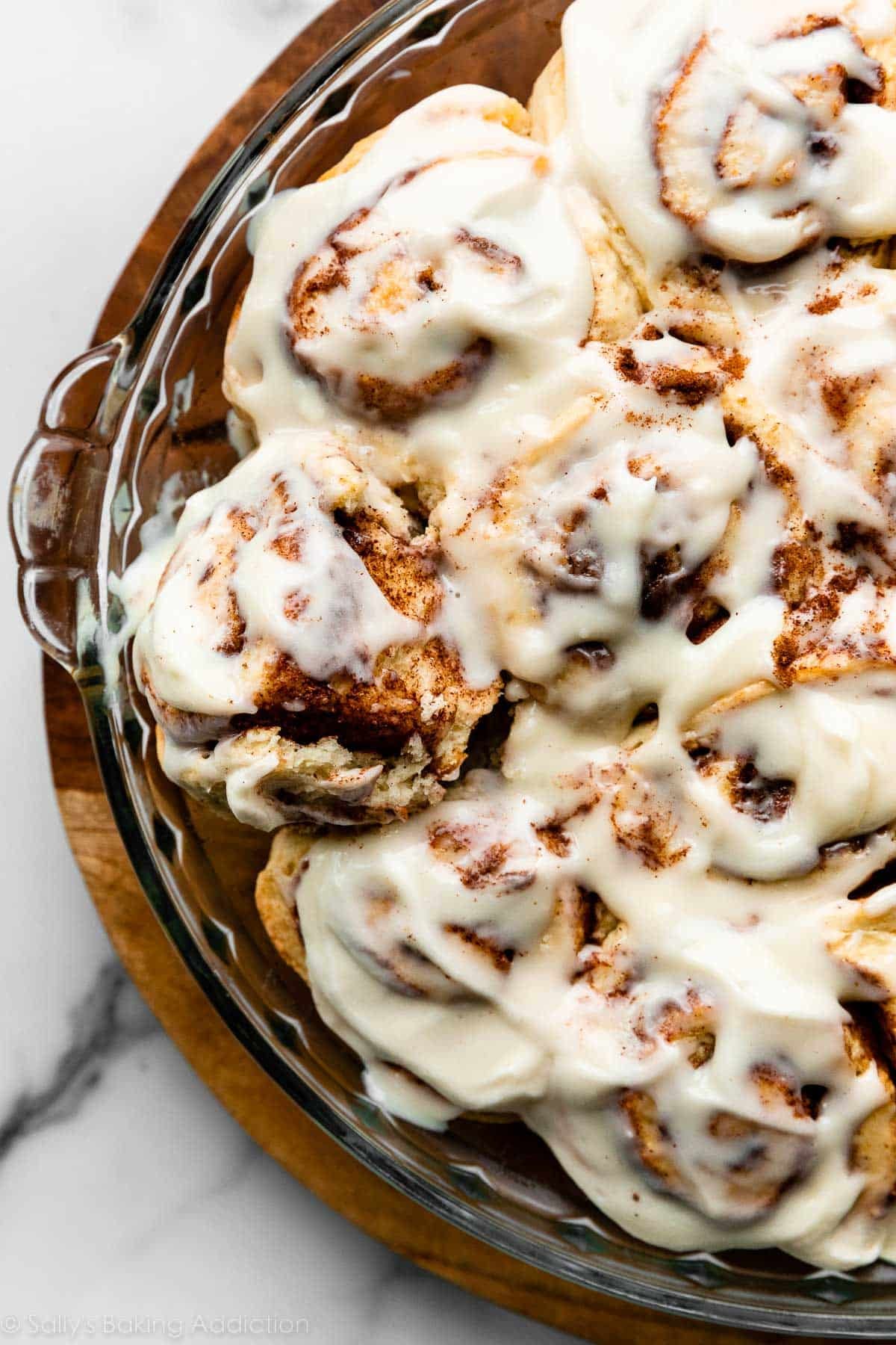 no yeast cinnamon rolls with cream cheese icing on top.