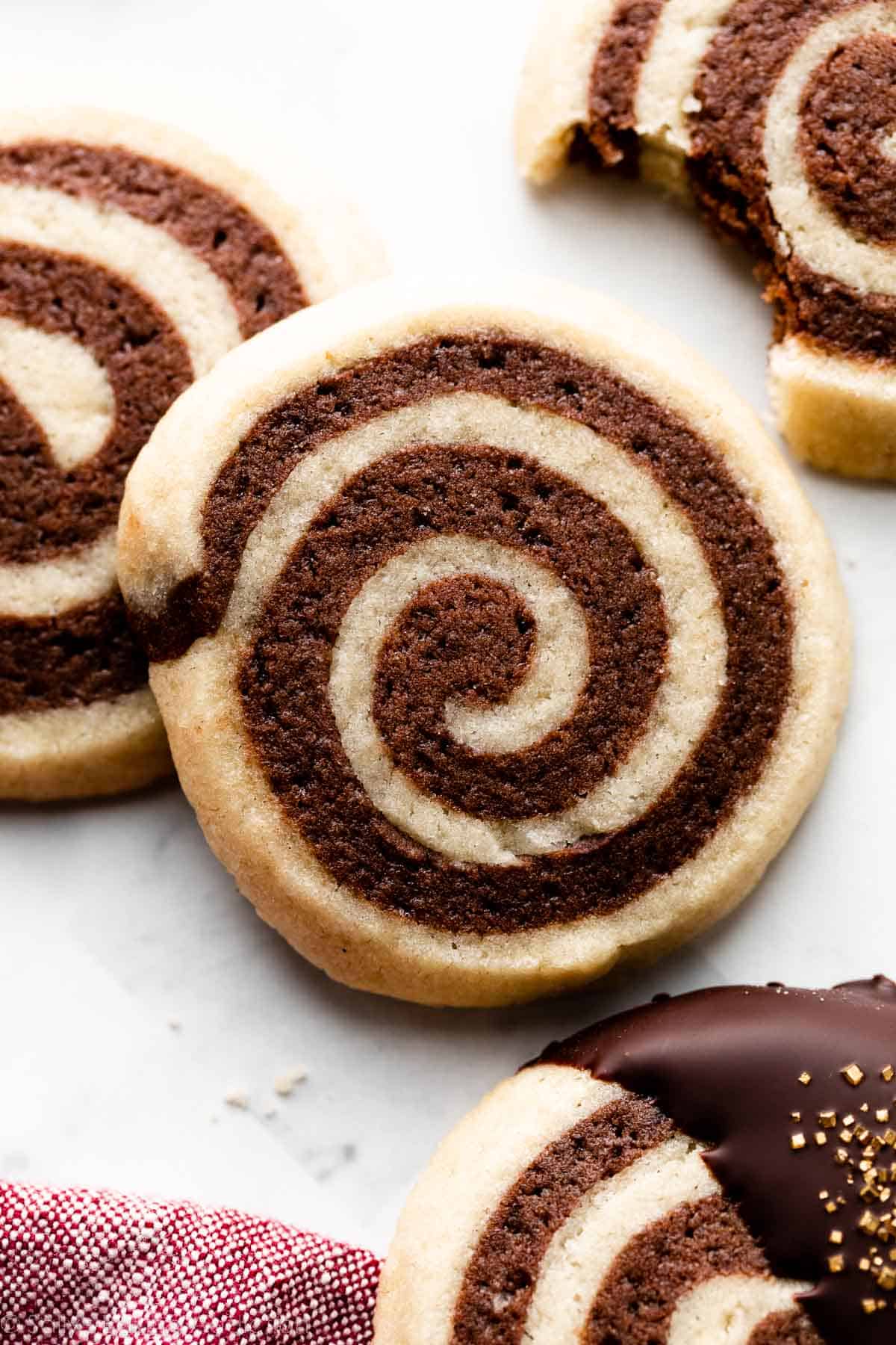 up-close photo of pinwheel cookies.